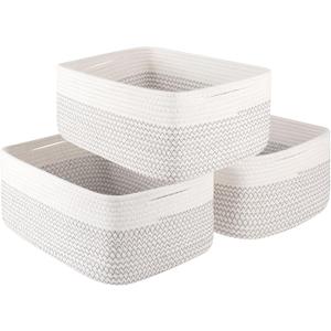 Storage Baskets for Organizing 3 Pack, Woven Baskets for Shelves, Closet Organizer Bins Empty Gift Basket Toy Storage for Toys, Books, Towels, Clothes, 15"x11.42"x6.7", White & Black