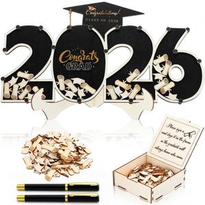 Graduation Guest Book Class of 2026 Black Graduation Cap Guest Book Alternative with Wood Grad Cap and Scroll Sign Keepsake for Congrats Grad Ceremony Party Favor Supplies