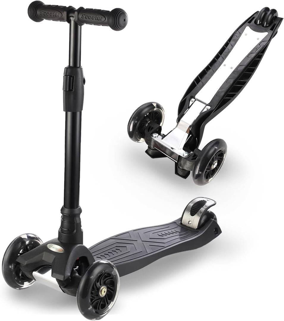 3 Wheel Scooter for Kids Ages 6-12,Kids Scooter with Light Up Wheels, Sturdy Deck Design, and 4 Height Adjustable Suitable for Kid Ages 3-12