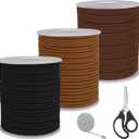 3 Colors Flat Suede Leather Cord, Larbeti 148 Yard Leather String Cord for Jewelry Making Thin Suede String Ribbon Lace for Crafts, Hats, Shoes, Necklaces, Bracelets with Scissors, Ruler