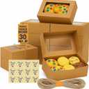 Leafiew 30 Pack Cookie Boxes with Window for Gift Giving 9x6x3 Inches Bakery Boxes - Small Cookie Containers for Treats, Desserts, Strawberries, Cupcake, Pastry, Charcuterie, Baked Goods (Brown)