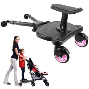 2026 New-Universal Stroller Board with Detachable Seat, 2in1 Sit and Stand Stroller Connectors for Most Strollers, Holds Children Up to 55 LBs Stroller Standing Board(Pink)