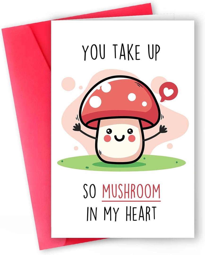 3 x Funny Mushroom Valentines Day Card, Romantic Pun Gift for Him, Her, Boyfriend, Girlfriend, Husband, Wife, Cute Love Greeting Card for Couples, Perfect for Anniversary or Birthday (WY-168)
