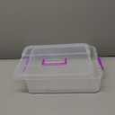 BTSKY 2 Layer Stack & Carry Box, Plastic Multipurpose Portable Storage Container Box Handled Organizer Storage Box for Organizing Stationery, Sewing, Art Craft, Jewelry and Beauty Supplies(Purple)