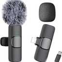 Professional Wireless Lavalier Microphone for iPhone iPad, Cordless Omnidirectional Clip Mini Mic, Plug-Play Microphone for Interview Video Podcast Vlog YouTube (Black)
