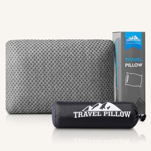 Travel Pillow Memory Foam Pillows, Camping Pillow-Compressible Medium Firm, Breathable Cover, Ideal Backpacking Hiking, Bed Pillows, Airplane and Car (Dark Grey, S) (S-15.7*9.8in)