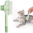 Aerbee Cat Brush with Release Button, Flea Comb for Indoor Cats Shedding, Dog Comb Pet Hair Removal Tool, Self-Cleaning with Long & Short Stainless Steel Metal Teeth for Shedding, Green