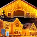 Solar Icicle Lights Outdoor, 23Ft 256 LEDs Christmas Icicle Lights with 8 Lighting Modes, Remote Control, IP65 Waterproof Curtain Fairy Lights with 32 Drops for Window Xmas Garden Gazebo (7M)