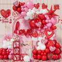 Bonropin 156pcs Valentines Day Balloon Arch Garland Kit with Pink White Red Confetti Heart Balloons Love Foil Balloons Explosion Star Balloons Rose Petals for Anniversary Wedding Romantic Decorations