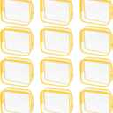 uxcell Clear Toiletry Bag, 12 Pcs PVC Transparent Makeup Bag for Women Man, Cosmetic Pouch Bags with Zipper for Travel Makeup Organizer Pouch, Yellow(M Size) (EXP 08/06/26)