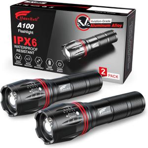 HAUSBELL A100 LED EDC Flashlights High Lumens,Bright, Zoomable, Waterproof, Powerful, Emergency Tactical LED Flashlights for Home and 5 Modes, Flashlight for Camping GearHikingWalking2Pack
