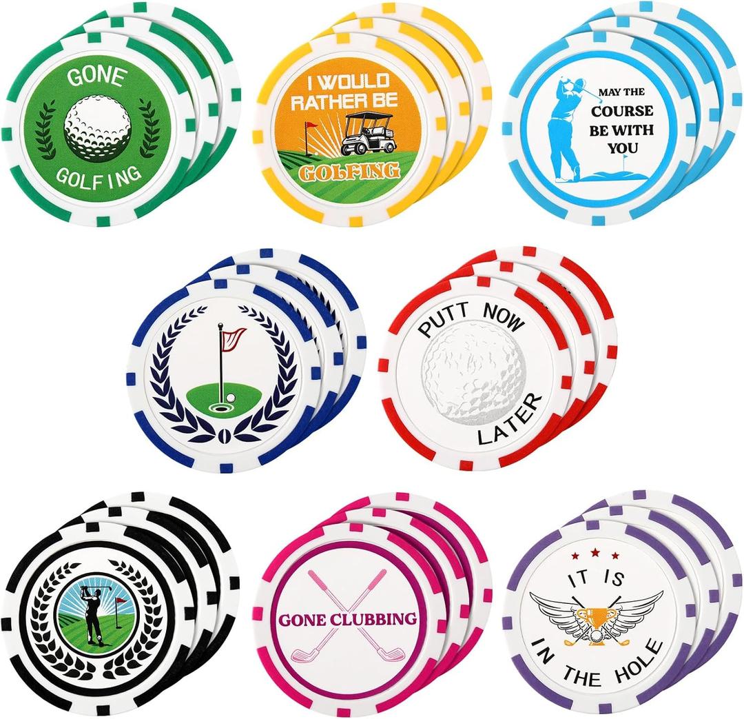 Sosation 24 Pcs Personalized Golf Ball Marker Funny Poker Chip Ball Marker Set 1.57 Inches Poker Chip Christmas Gifts Collection for Men Womens Golf Accessories, 8 Styles, ABS, Classic