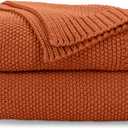 CozeCube Orange Throw Blanket for Couch, Soft Cozy Cable Knit Throw for Bed Sofa Living Room, Lightweight Warm Decorative Farmhouse Christmas Blanket, 60"x80", Burnt Orange