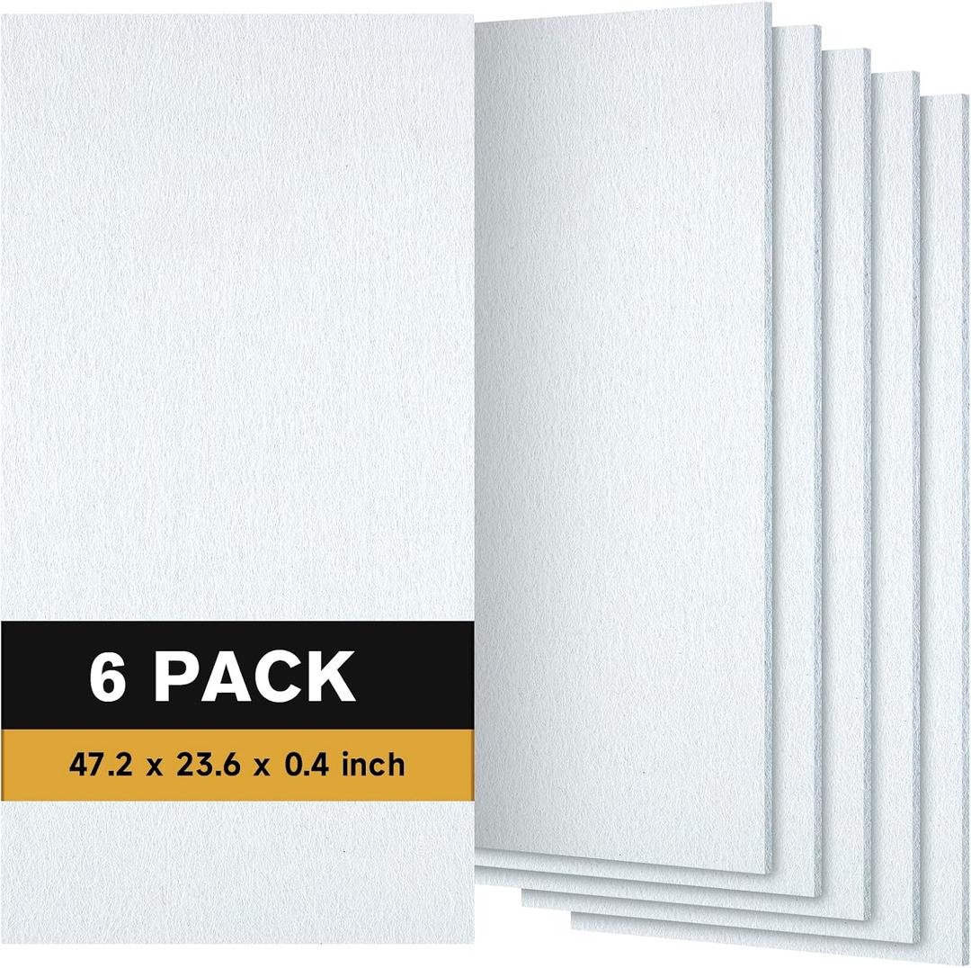 6 PCS Acoustic Panels, 47.2" x 23.6" Self-Adhesive Soundproof Wall Panels, High Density Noise Absorption Panels for Studio Wall, Home Office, Home Theater, Peel & Stick Sound Proof Foam Panels (White)
