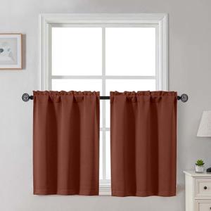 Gwine Short Curtains 30 Inch Length, Light Filtering Small Kitchen Window Curtains Tiers Over Sink, Half Window Treatments for Bathroom Basement Rod Pocket, 2 PCS, Each 30" Wx30 L, Terracotta