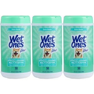 Wet Ones for Pets Hypoallergenic Multipurpose Dog Wipes with Vitamins A, C and E - Fragrance-Free All-Over Pet Grooming Wipes for Dogs in Canister, 50 Count - 3 Pack