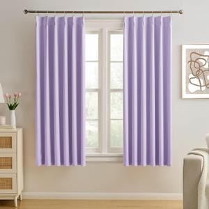 Pinch Pleated Lavender Blackout Curtains Short 2 Panels Set 45 Inch Length for Small Windows, Sound & Light Reducing Room Darkening Drape for Bathroom Bedroom(Lavender, 2 Pieces, W40 x L45)