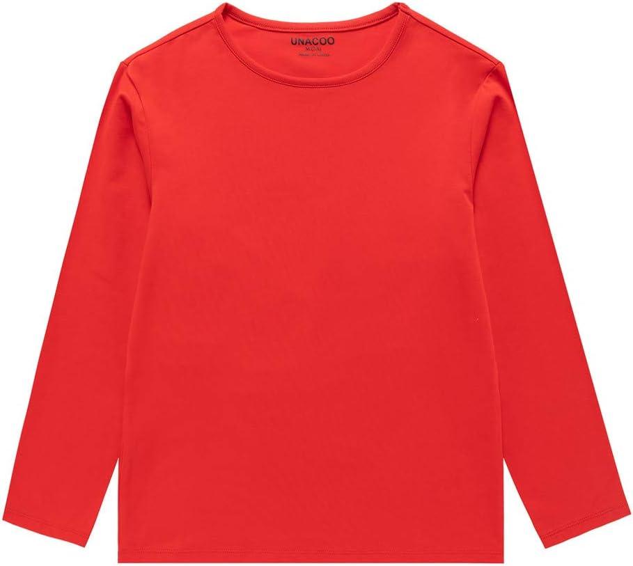 UNACOO Kids Long Sleeve Shirts Girls Shirts Boy's Cotton Long Sleeve Shirts Layer Shirts Regular Fit (Age 3-12 Years) (8-9 Years, Red)