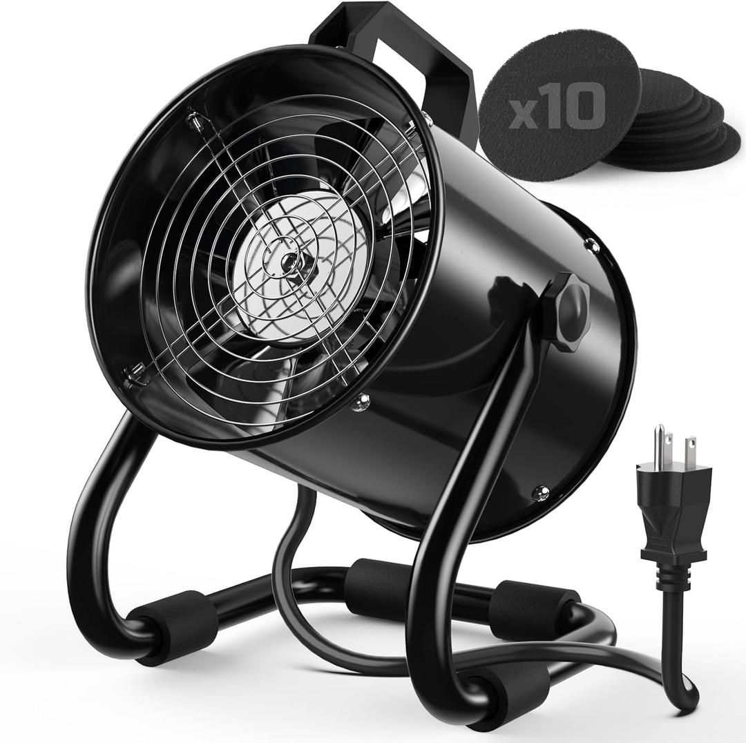 Jeebel Camp Portable Range Hood 6 Inch Portable Kitchen Exhaust Fan 350 CFM Strong Wind with 10 Activated Charcoal Filter Reusable Aluminum Alloy Portable Hood Fan for Indoor BBQ, Hot Pot, Black