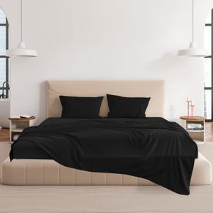 CHOEGOBEST Easy Care Luxury Microfiber Extra Soft and Cooling Bed Sheet Set with Deep Pockets (Jet Black, Full Set of 4)
