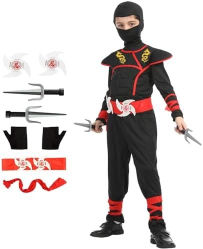 Bad boy league Deluxe Ninja Costumes Kids Ninja Costume Set with Accessories Ninjas Costumes Toys for Halloween Christmas Party(Kids-XL-10/ 12T Black)