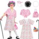 WooWee 100 Days of School Costume for Girls, Old Lady Costume for Kids, Granny Grandma Dress Up(Pink, 8-10 Y)