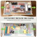 2pack Shallow Expandable Drawer Organizer, Adjustable 12.5”–20” Clear Plastic Drawer Organizer Tray for Vanity Bathroom Desk Kitchen Drawers, Multi Compartment Storage