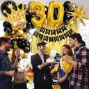 112pcs 30th Birthday Decorations for Him, 30th Birthday Decorations with Number 30 Foil Balloon Fringe Curtains White Black and Gold Balloons for Happy Birthday Party Decoration