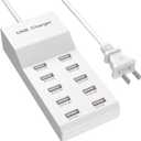 QIONMAR USB Wall Charger USB Charging Station for Multiple Devices USB Charger 10-Ports Power Hub Strip Smart Plug Charging Dock Charge Block Compatible with iPhone 15,iPod,Galaxy S Smart Phones