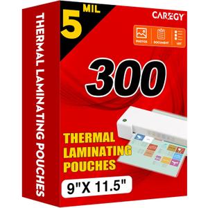 CAREGY 300 Pack Laminating Sheets, Holds 8.5 x 11 Inch Sheets,5 Mil Thermal Laminating Pouches,9 x 11.5 Inches Lamination Sheet Paper for Laminator, Clear, Letter Size, Office and School Supplies