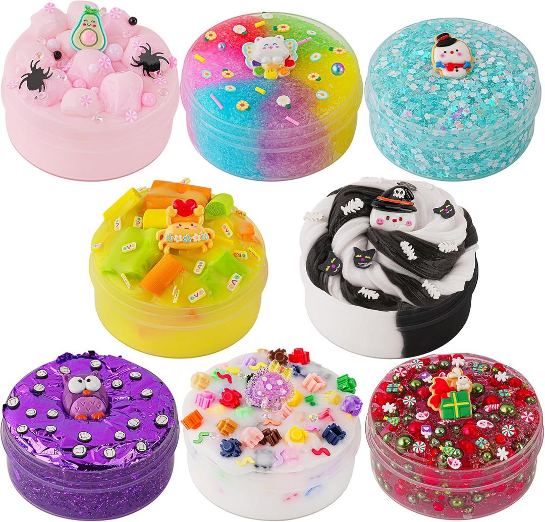 8 x 100ml Textures Slimes Kit for Kids, Slime Variety Pack Different Textures, with Snow Fizz, Sequins, Butter, Bead Slime, Slimes Party Favors for Girls & Boys, Birthday Easter Toy
