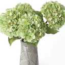 mizii 4Pcs Green Artificial Hydrangea Flowers Large Fake Silk Hydrangea Flower with Leaves Stems Realistic Faux Hydrangeas Decorations for Wedding Table Centerpieces Vase Home Decor (Light Green)