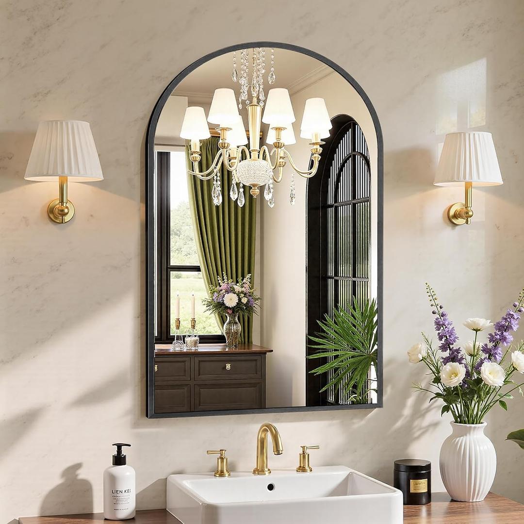 Sweetcrispy 20"x30" Arched Black Bathroom Mirrors for Wall, Bathroom Mirrors for Over Sink, Metal Framed with HD Shatter-Proof Glass for Entryway, Living Room, Bedroom