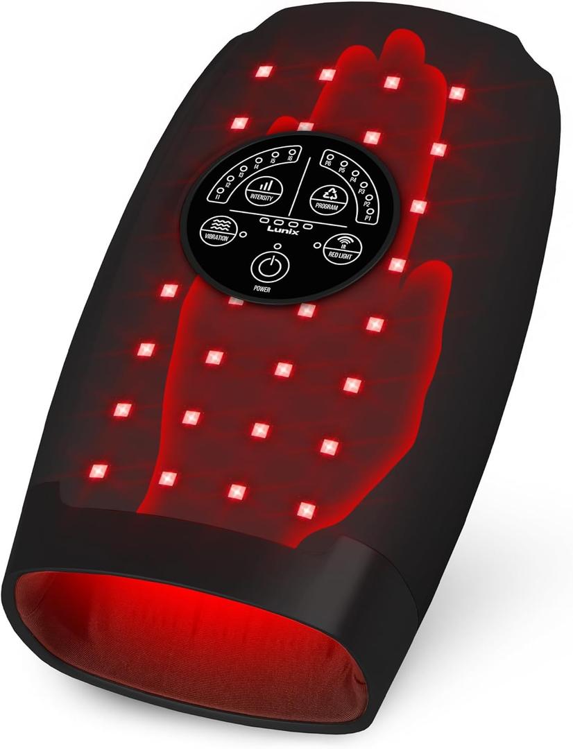 Lunix LX33 Carpal Tunnel & Wrist Pain Relief Device, Red Light Therapy for Hands with Arthritis, Cordless Air Compression Hand Massager, Charcoal Black