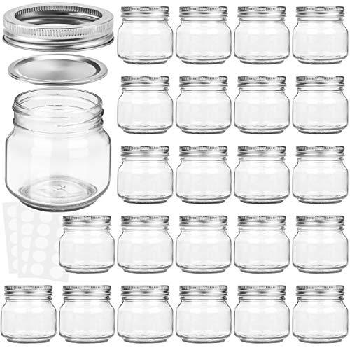 KAMOTA Mason Jars 8 oz With Regular Silver Lids and Bands, Ideal for Jam, Honey, Wedding Favors, Shower Favors, DIY Spice Jars, 20 PACK, 30 Whiteboard Labels Included