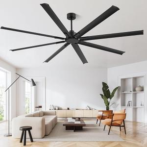 84 Inch Industrial Ceiling Fan - Large Ceiling Fan with DC Motor, 3 Downrods, 6-Speed Remote Control, 8 Reversible Blades, Commercial Ceiling Fans for Garage/Porch/Shop, Black No Light