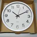 Wall Clock Non-Ticking Silent Quartz Movement Decor Clock Modern Simple Style Round Plastic Wall Clocks for Home/Office/School/Living Room/Bedroom/Kitchen (White, 12 Inch)