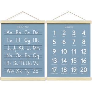 BONETAT Numbers alphabet poster for Nursery Toddlers, Play Room Wall Decor,ABC Wall Chart, Wall Hanging Decor for Toddler Playroom Decor Kids Wall Decor, Wooden Frame Alphabet Banner-A07