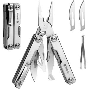 BIBURY Mini Multitool Pliers BI2051A, Mini Pocket Pliers with Window Breaker, Seat Belt Cutter, Bottle Opener for Outdoor Survival, EDC Multi Tool with Pocket Clip, Gifts for Men and Women (Silver)