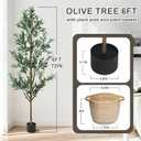 Faux Olive Tree 6ft, Olive Trees Artificial Indoor with Planter and Basket, Tall Fake Tree with Realistic Leaves and Fruits for Home Living Room Bedroom Outdoor Decor