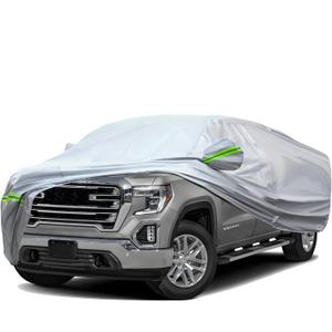 6-Layers Heavy Outdoor Pickup Full Car Cover Hard Shell Zipper Design Waterproof All Weather Weatherproof UV Sun Protection Snow Dust Storm Resistant with Straps (Fit for UP to 213"-237") (Pickup-L ( Fit for Pickup 213"- 237" ), Green reflective strip)