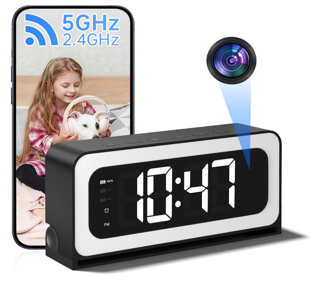 Clock Camera,5G&2.4G WiFi Security Camera Indoor,2K Cameras for Home Security,3 in 1 Indoor Camera with Alarm,Color Night Vision Human Motion Detection