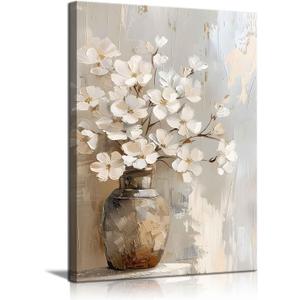 ZYGARTEQ Rustic Farmhouse Flower Canvas Wall Art Vintage White Hydrangeas Wall Decor Pictures Country Muted Botanical Prints Floral Artwork for Bedroom Living Room Gallery Decoration 16x24in