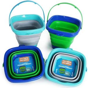 Boley 4-Pack Silicone Foldable Buckets - Multi-Purpose Collapsible Buckets with Handles for Kids, Eco-Friendly Space Saving Beach Playset, Ice & Toy Storage Bin, Child-Safe Outdoor Activity Buckets