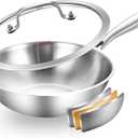 DELARLO Whole Body Tri-Ply Stainless Steel Wok 9.45 inch, Deep Kitchen Stir-Fry Pan, Small Wok Pan with Lids, Induction Mini wok, Suitable for All Stove, Up to 650, Detachable Handle