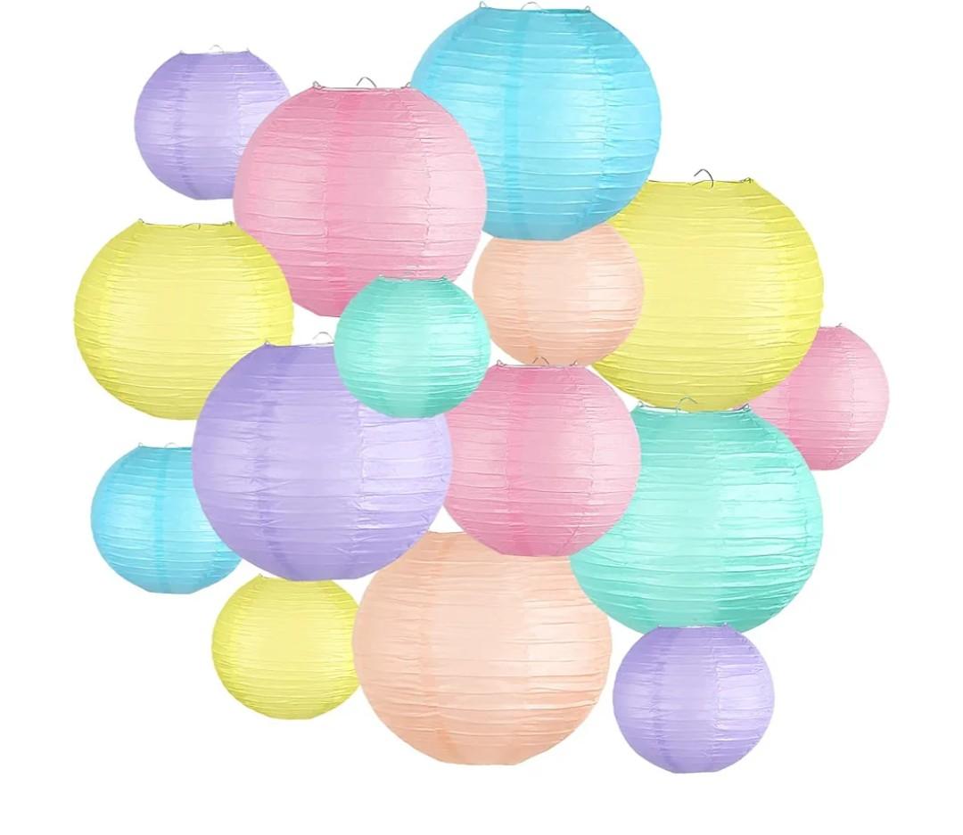 Pastel Paper Lanterns Decorative, Classroom Decor Macaron-Color Neon Hanging Paper Lantern Decorations for Easter Party Decorations, Baby Shower Wedding Birthday Mother's Day 18 pack 8/10/12 inch