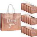 Sweetude 30 Pcs Thank You Gift Bags with Handles Bulk Reusable Goodie Bag Non Woven Foldable Handbag for Graduation Wedding Bridesmaid Gifts(11 x 12 x 5 Inch,Rose Gold)