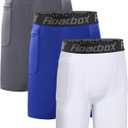 Roadbox Youth Boys Compression Shorts - Spandex Athletic Kids Running Compression Underwear for Basketball Baseball Soccer (Small, White Gray Blue)