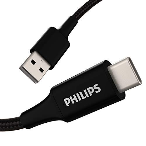 Philips USB A to USB C Cable, 15W 3Ft Type C Charging Cable for iPhone 16 Series, 15 Series, iPad Pro USB C Charger Cord, Type C Charging Power Cord, USB C Phone Charging Cable, Black, DLC3201C/37