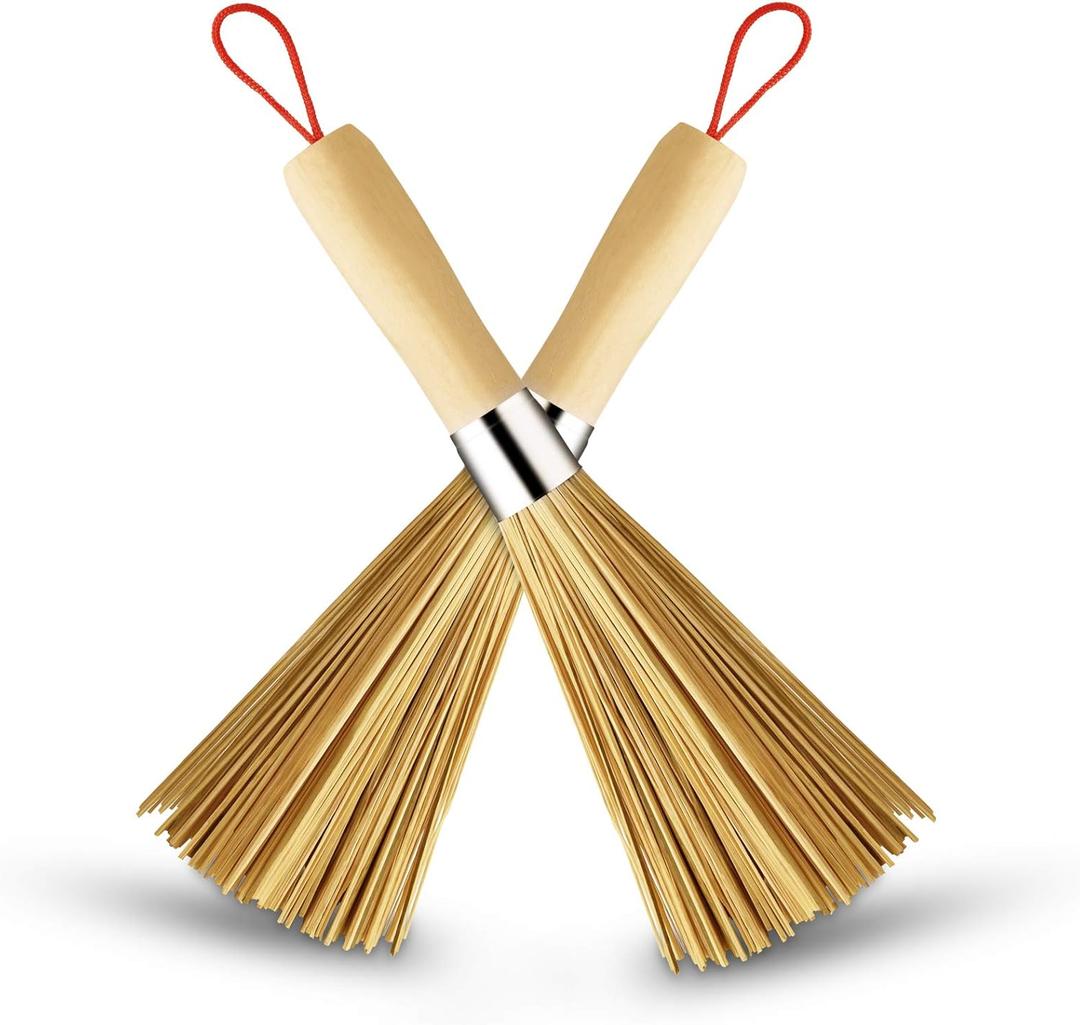 2 Pack Bamboo Wok Brush, Bamboo Kitchen Cleaning Brush